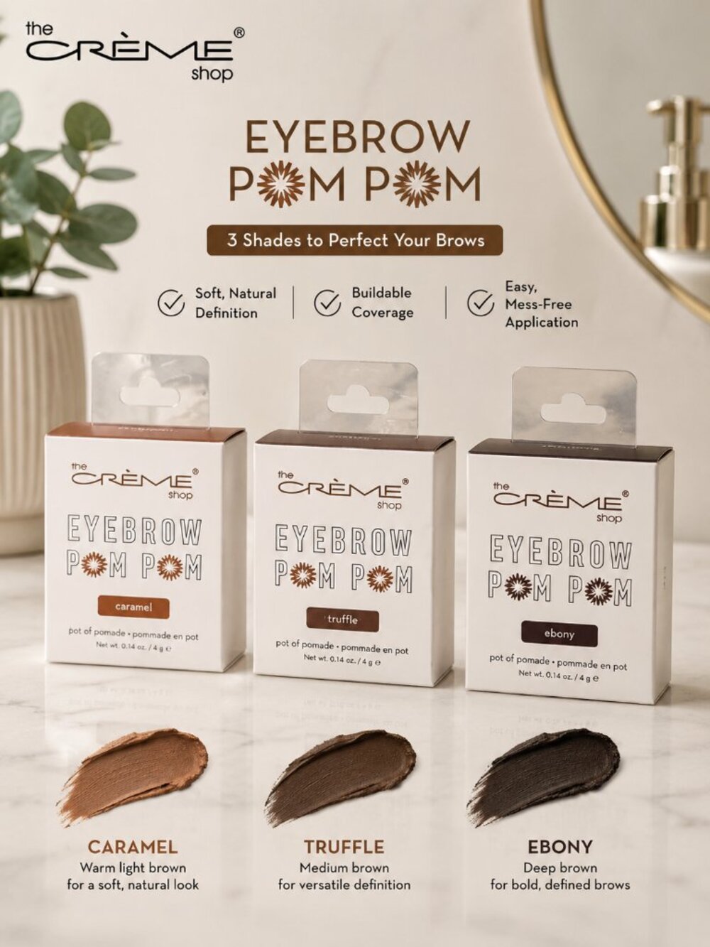 The Crème Shop Eyebrow Pom Pom Pomade 4g | Caramel, Truffle & Ebony | Choose You